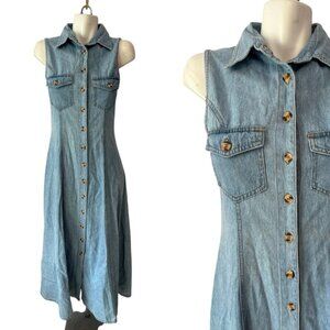 Vtg 90s Bill Blass Light Wash Denim Sleeveless Shirt Dress Cotton Size 6 Womens